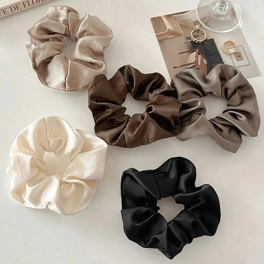 5Pcs Retro Real Silk Large Scrunchies
